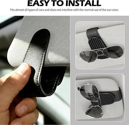 T-carbon Sunglass Holder for Car Sun Visor,Magnetic Leather Sunglasses Hanger,Carbon Fiber Sunglasses Holder and Ticket Card Clip, Car Visor Accessories,Matte Black