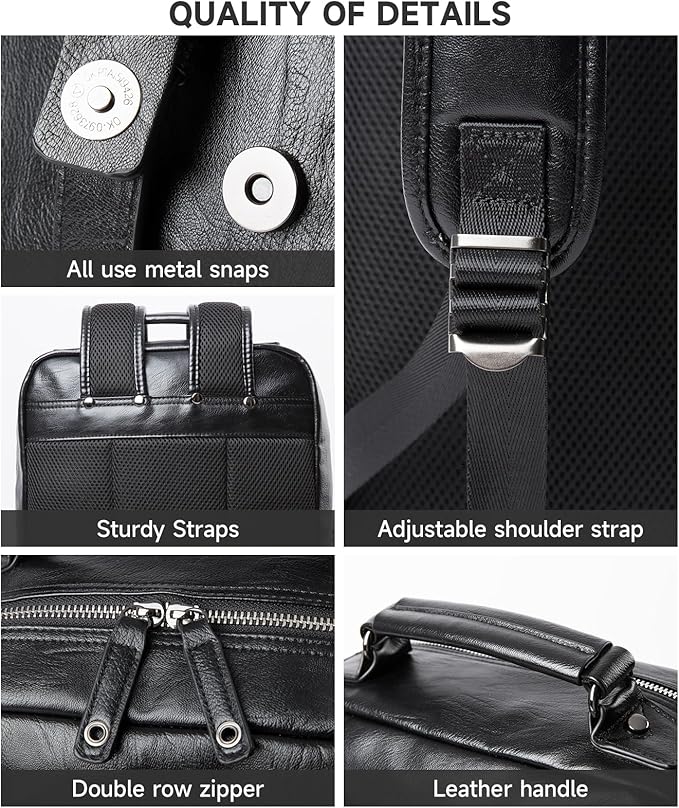Leather Travel Laptop Backpack For Men Fit 15.6" Waterproof Vintage Backpack Business Work Knapsack College Commute Hiking Black Backpacks