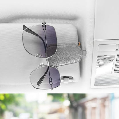 SINGARO Sunglasses Holder for Car, Leather Magnetic Buckle Sun Visor Sunglass Clip, Ticket Card Storage Glasses Clip, Car Interior Accessories for Men and Women（2PCS Gray）