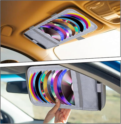 CD Case Holder for Car - DVD Vehicle Visor Storage Orangizer Sun Visor Organizer for CD Visor Case with 12 DVD Storage Sleeves 1 Mesh Pocket 1 Pen Holder(Grey)