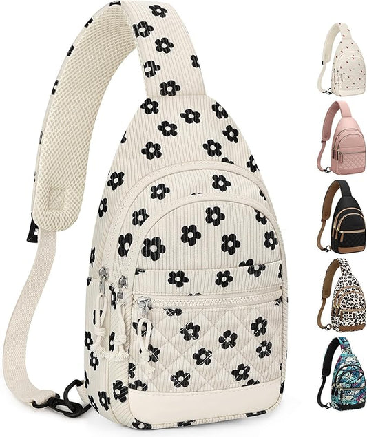 Capolo Sling Bag for Women Men Waterproof Crossbody Bags for Women Trendy Casual Fanny Pack with Convertible Shoulder Strap Chest Bag for Travel Hiking(Flower, Medium)