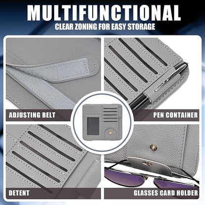 Visor Organizer, Grey Sunglass Holder For Car, Sunvisor Organizers with Multiple Pockets and Picture Frame, Essential Car Interior Accessories for Women and Men