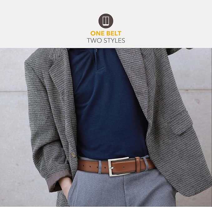 Mens Genuine Leather Dress Belt Classic Casual Belt with Single Prong Buckle for Jeans Pants Work and Business