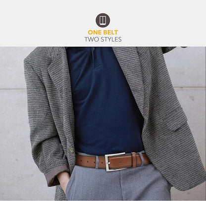 Mens Genuine Leather Dress Belt Classic Casual Belt with Single Prong Buckle for Jeans Pants Work and Business
