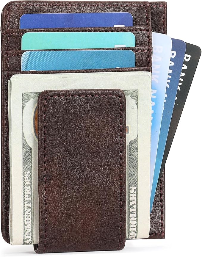 Magnetic Closure Slim Wallet for Men Leather RFID Blocking Minimalist Front Pocket Money Clip Wallet Credit Card Holder