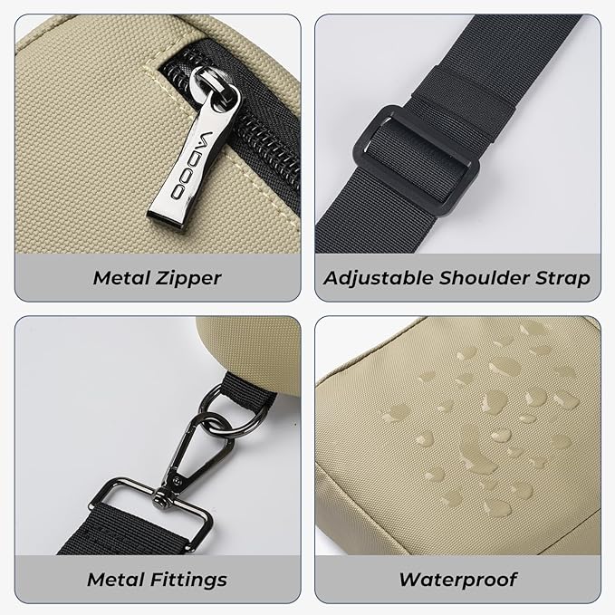 VADOO Sling Bag, Crossbody Bags with RFID & Water Resistant for Women and Men Small Faux Leather Chest Bag for Travel, Khaki