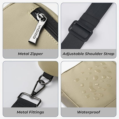 VADOO Sling Bag, Crossbody Bags with RFID & Water Resistant for Women and Men Small Faux Leather Chest Bag for Travel, Khaki