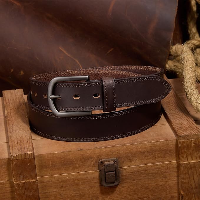 Men's Full Grain Leather Belt for Everyday Casual Jeans, 1.5" Handmade Men Leather Belts with Gift Box