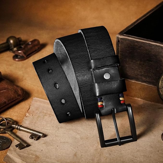 SANSTHS Mens Full Grain Cow Leather Belt Heavy Duty Work Belt Casual Every Day Belt for Jeans