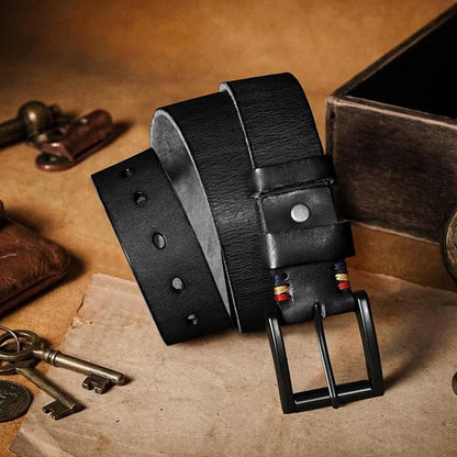 SANSTHS Mens Full Grain Cow Leather Belt Heavy Duty Work Belt Casual Every Day Belt for Jeans