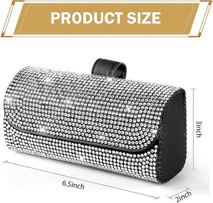 Bling Sunglasses Holder for Car Sun Visor, Rhinestone Auto Eyeglasses Mount Clip Organizer, Leather Sunvisor Sunglasses Storage Case, Universal Glasses Holder Clips for SUV, Sedan, Van (White)