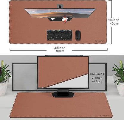 CENNBIE 35.5" x 16" Leather Desk Mat, Non-Slip Waterproof Extra Wide Desk Pad Protector,Computer Mouse Pad for Office Home (Brown)