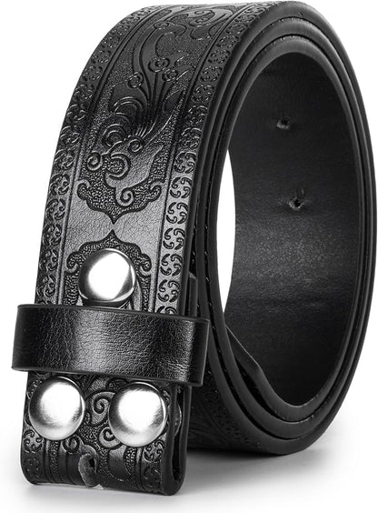 IZUS Vintage Western Belt Strap without Buckle Longhorn-Bull-Embossed Cowboy Belt for Women Men 1-1/2" Wide PU Leather Strap