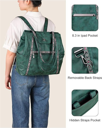 FADEON Large Laptop Tote Bag for Women Designer Leather Laptop Bag Fashion Travel Backpack Purse Shoulder Handbag