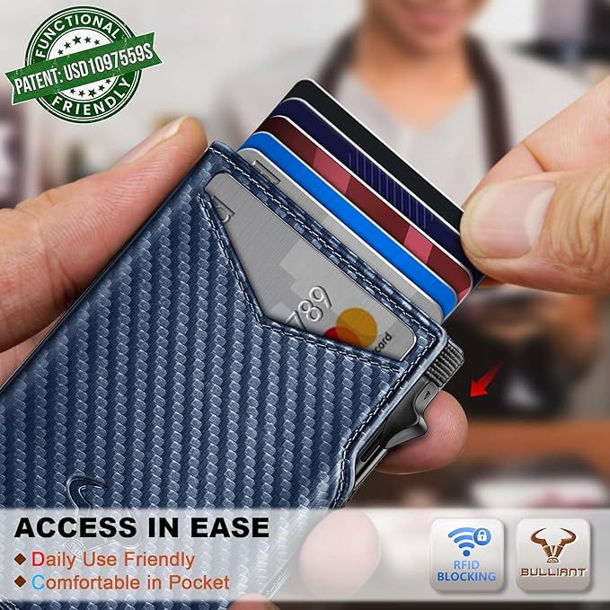 BULLIANT Men Wallet Gift Boxed,Slim Front Pocket Wallet Money Clip Card Holder 3.8"x2.7",Pop-up Access