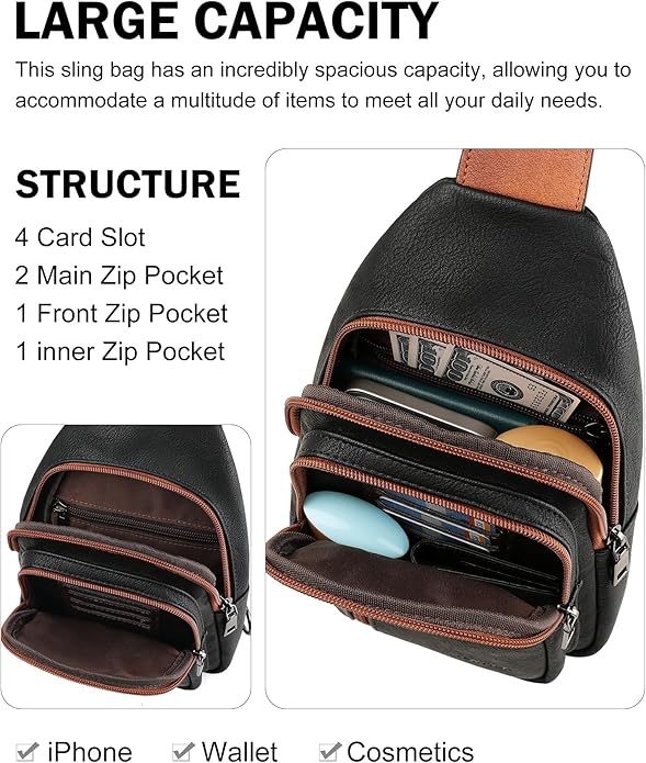 MASINTOR Sling Bag for Women - Crossbody Bags Fanny Pack with Vegan Leather - Adjustable Sling Backack for Travel