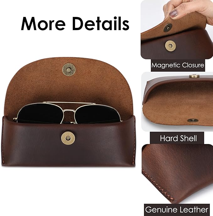 Leather Sunglasses Case Genuine Eyeglass Holder Reading Glasses Protector Vintage Eyewear Storage for Men and Women