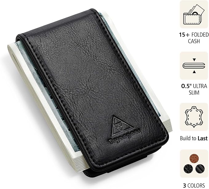 Magnetic Money Clip for Men Leather Money Clip with elastic band Slim Money Clip Holds 5 credit card and10 Bills