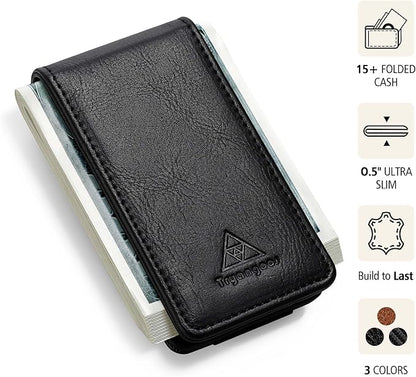 Magnetic Money Clip for Men Leather Money Clip with elastic band Slim Money Clip Holds 5 credit card and10 Bills