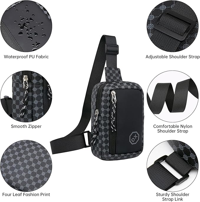 Long Keeper Mini Sling Bag - Women Men Vegan Leather Crossbody Phone Bag Waterproof Travel Running Chest Bag Casual Daypack