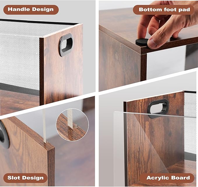 Vinyl Record Storage Crate, Holds up To 60 LPs, Album Visible Storage Box with Acrylic Front, Handle, Wooden Multi-Purpose Organizer for Records, Magazines and Books, for Desktop and Home Office