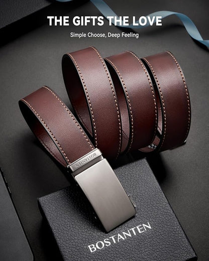 BOSTANTEN Mens Belt Leather Ratchet Belt For Men Dress and Casual with Adjustable Buckle, Trim to Fit
