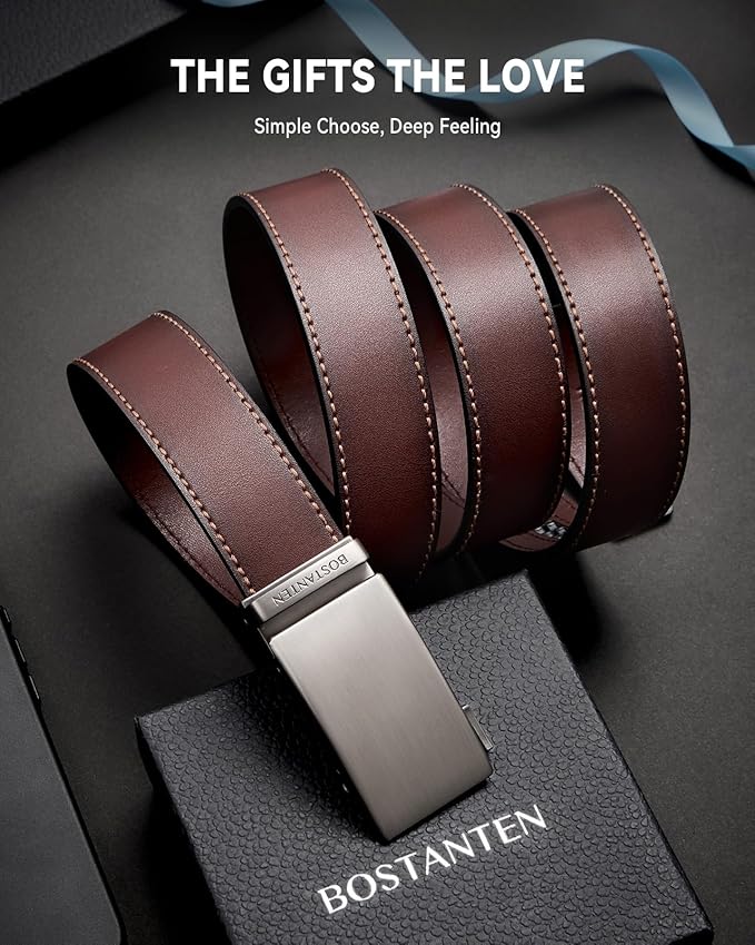 BOSTANTEN Mens Belt Leather Ratchet Belt For Men Dress and Casual with Adjustable Buckle, Trim to Fit