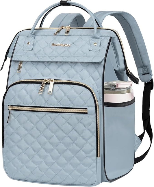 EMPSIGN 17 Inch Laptop Backpack for Women, Work Business Travel Computer College Bags, Large Capacity Water-repellent Quilted Casual Daypack, Light Blue