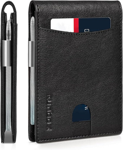 RUNBOX Slim Money Clip Wallets for Men RFID Blocking 11 Card Holder Minimalist Small Leather Bifold Men's Front Pocket Wallet Gift Box