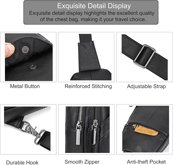 LUUFAN Men's Genuine Leather Sling Bag Chest Shoulder Backpack Crossbody Bag for Casual Sports Hiking Running Travel