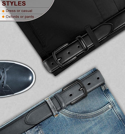 BULLIANT Men Belt 2Pack-Leather Belt 7Holes Comfortable For Men's Dress Casual Jeans 1 3/8"