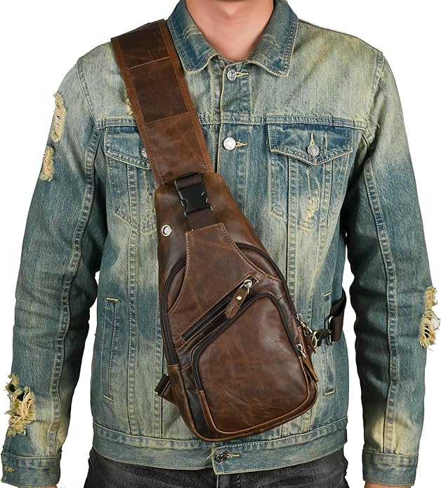 Le'aokuu Men Fashion Casual Tea Designer Travel Hiking Crossbody Chest Sling Bag Rig One Shoulder Strap Bag Men Leather 8015 | Fashion, Casual, Tea, Designer, Travel, Hiking