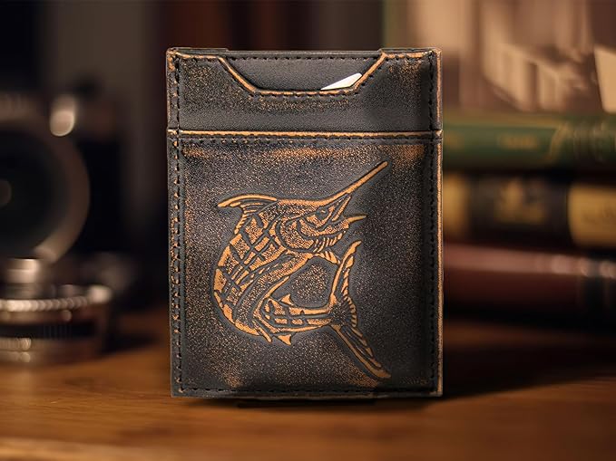 ZEP-PRO Marlin Burnished Leather Magnetic Front Pocket Wallet, Slim Stylish for Men