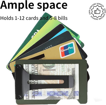 Slim Wallet for Men,RFID Blocking Minimalist Metal Wallet, Money Clip/Cash Holder, Front Pocket Aluminum Credit Card Holder, Ideal Gift for Men-Matte Green