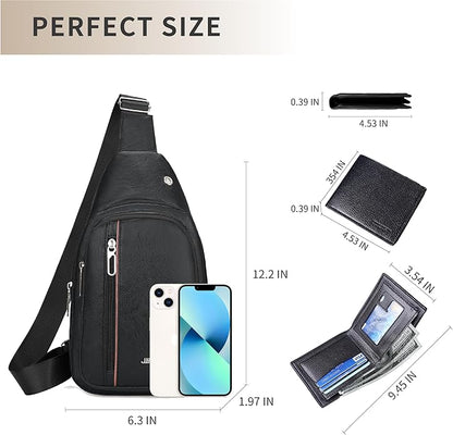 Sling Bag Set, PU Leather Sling Bag, Multi-Zipper Design for Travel, Outdoors, Valentine’s Day Gifts