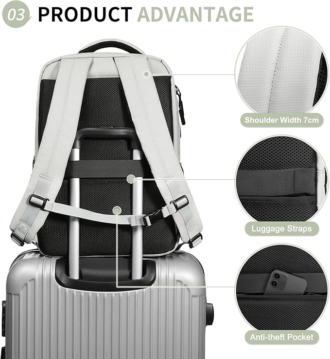 Lightweight Commute Backpack for Men & Women, Water-Resistant Travel Daypack with 15.6-Inch Laptop Compartment & Anti-Theft Pockets, Cloud Gray