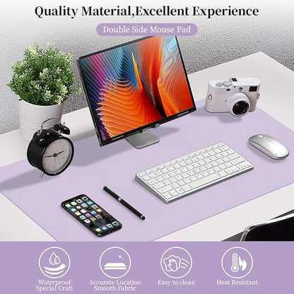 Bloss Light Purple Desk Mat, Double-Sided Leather Desk Pad, Desk Matt for Desktop, Waterproof Desk Pad Mat, Computer Mat for Office Work/Home - 31.5" x 15.7"