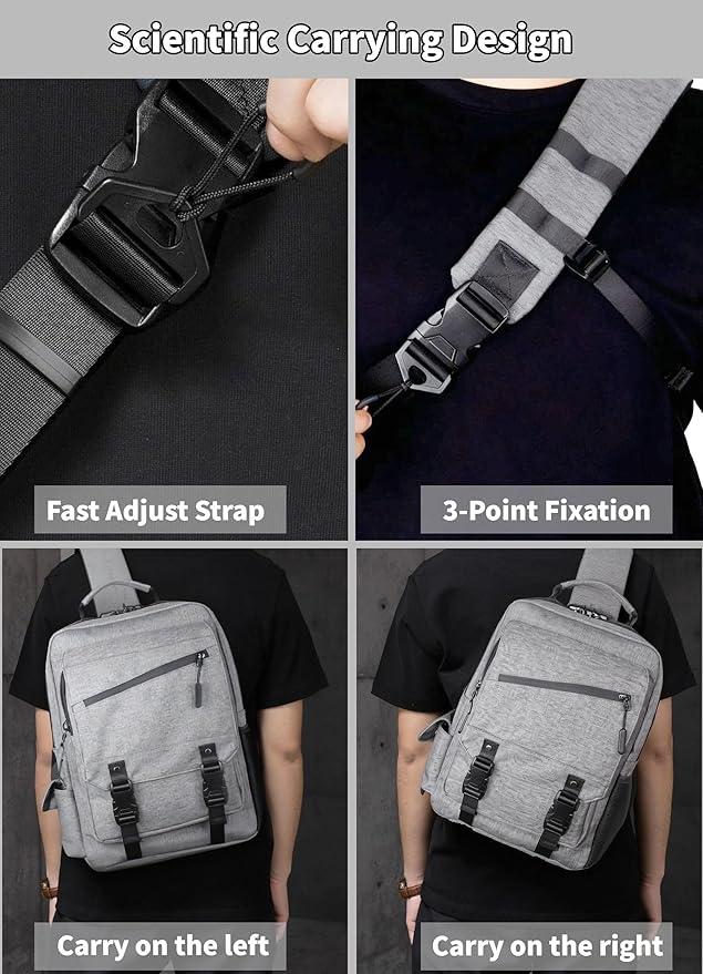 BASICPOWER Laptop Sling Bag for Men Women, Sling Backpack Crossbody Bag Fits 14 inch Computer with USB Port Anti-theft