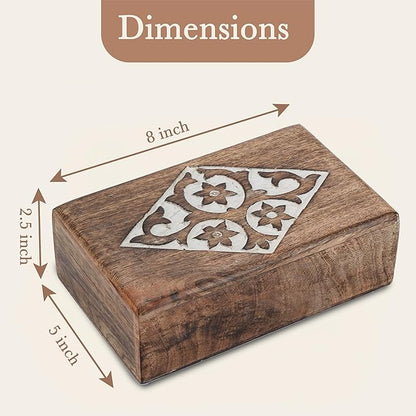 Ajuny Wooden Jewelry Box floral and Diamond Carvings Handmade Decorative Brown and White Storage Box Multipurpose Organizer Trinket Holder Case Unique Gifts for Men & Women