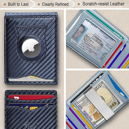 BULLIANT Men Wallet Airtag&Standard Use,Slim Front Pocket Wallet Money Clip for Gifg Men RFID Blocking 11Cards