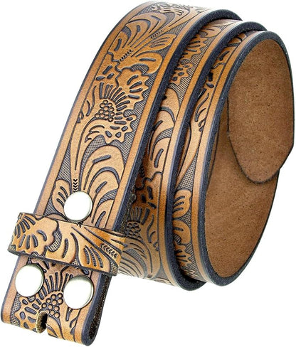 Western Floral Engraved Embossed Tooled Genuine Leather Belt Strap or Belt 1-1/2"(38mm) Wide, Multi-Style Options