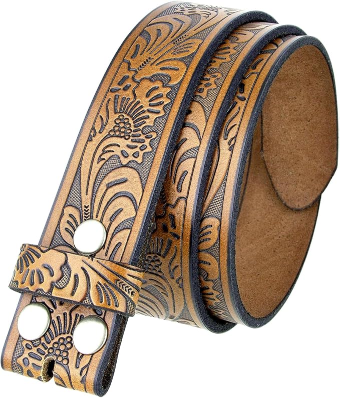 Western Floral Engraved Embossed Tooled Genuine Leather Belt Strap or Belt 1-1/2"(38mm) Wide, Multi-Style Options