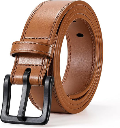 XZQTIVE Men’s Metal Free Belt Hypoallergenic Leather Belts For Jeans Dress Nickle Free TSA Belt With Black Buckle