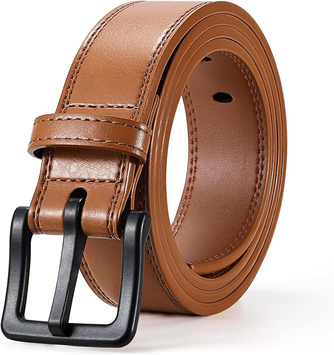 XZQTIVE Men’s Metal Free Belt Hypoallergenic Leather Belts For Jeans Dress Nickle Free TSA Belt With Black Buckle