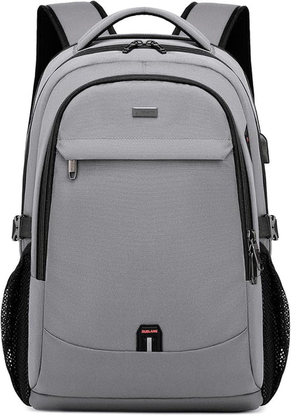 DUSLANG 17 Inch Travel Laptop Backpack Water Resistant College Backpack for Men Laptop Bag with USB Charging Port,Light Grey