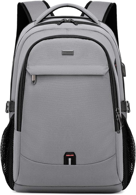 DUSLANG 17 Inch Travel Laptop Backpack Water Resistant College Backpack for Men Laptop Bag with USB Charging Port,Light Grey