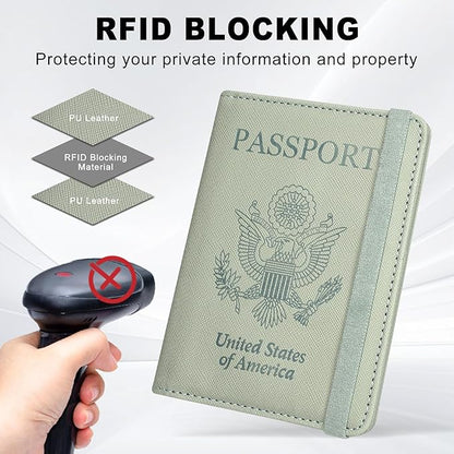 ACdream RFID BLOCKING Passport Holder Travel Wallet - Premium PU Leather Cover Passport Book with Card Holder, Pen Holder, Keep Organization, and Travel Essentials for Women and Men, Agave Green