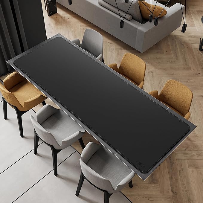 Cacoy 74.8'' x 27.5'' Leather Desk Mat, PU Leather Desk Pad Blotter Protector, Large Computer Mouse Pad, Waterproof Writing Mat, Desktop Matt for Desktop, Office Table Cover Pad (Black)