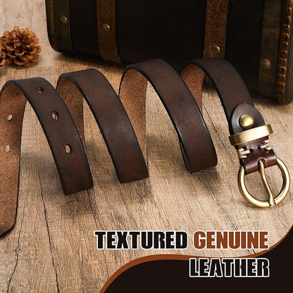 SANSTHS Womens Genuine Leather Belts for Jeans Pants Trendy Vintage Thin Leather Belt Gold Buckle Ladies Skinny Waist Belt