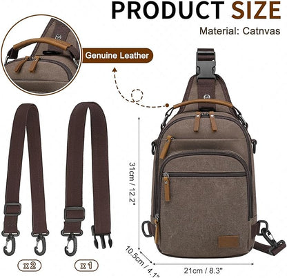 Canvas Sling Bag for Men, Waxed Canvas Crossbody Bag, Retro Vintage Chest Bag Spacious for Outdoor College Work